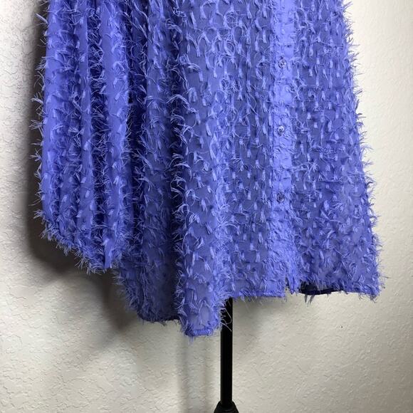 ASOS Design purple blue fringe feather sheer button down top size US 14 - Picture 3 of 14
